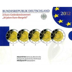 Duitsland Proof-Set 2012 5x 2 euro '10 jaar euro', letters A,D,F,G en J