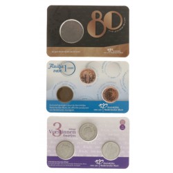 Nederland penningen in coincard 'afscheid 2,5 cent - fluitje van 1 cent - 3 vorstinnen kwartjes'