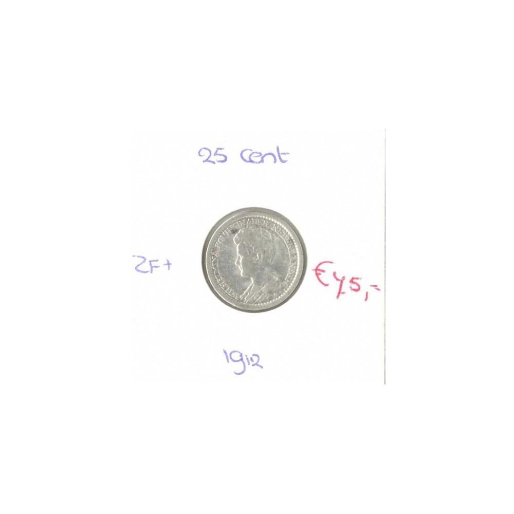 Koninkrijksmunten Nederland 25 cent 1912