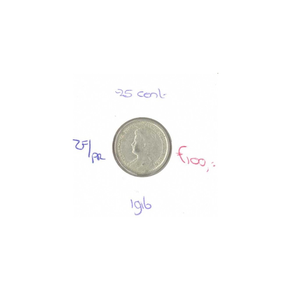 Koninkrijksmunten Nederland 25 cent 1916